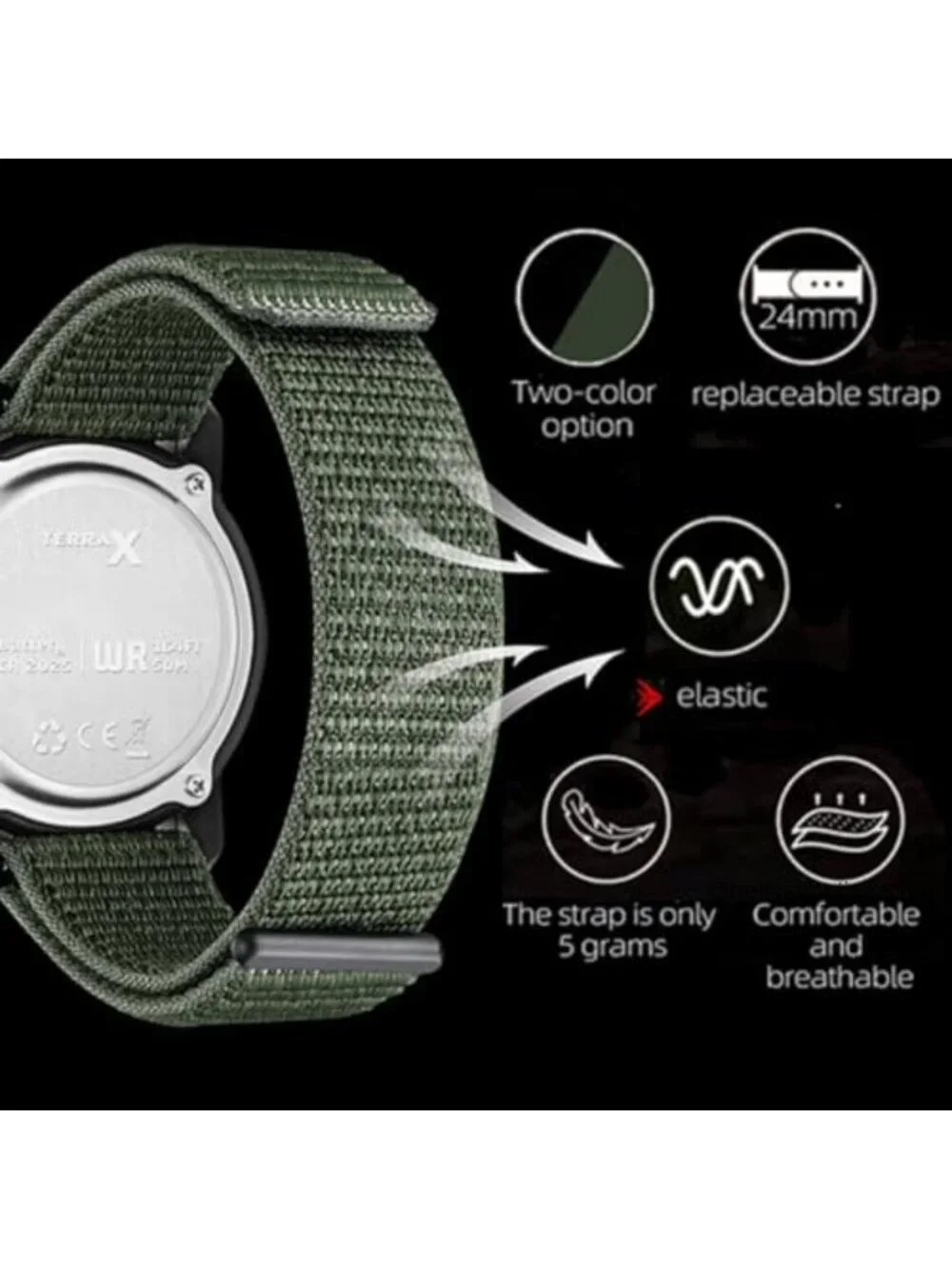Ultra-Lightweight Military Digital Watch, Nylon Velcro Strap, LED Backlight,